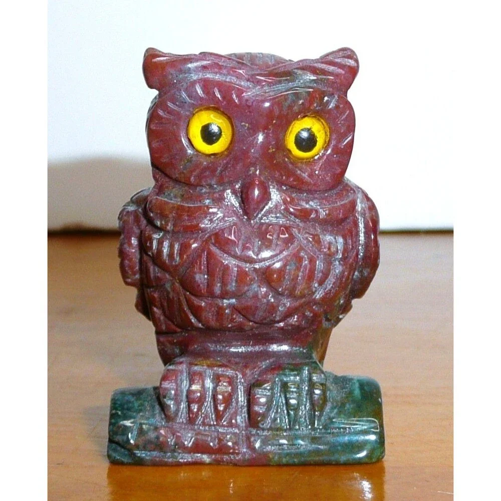 Natural Stone Carved Owl Yellow Eyes ~ Dragon Blood Stone? ~ healing figure 2